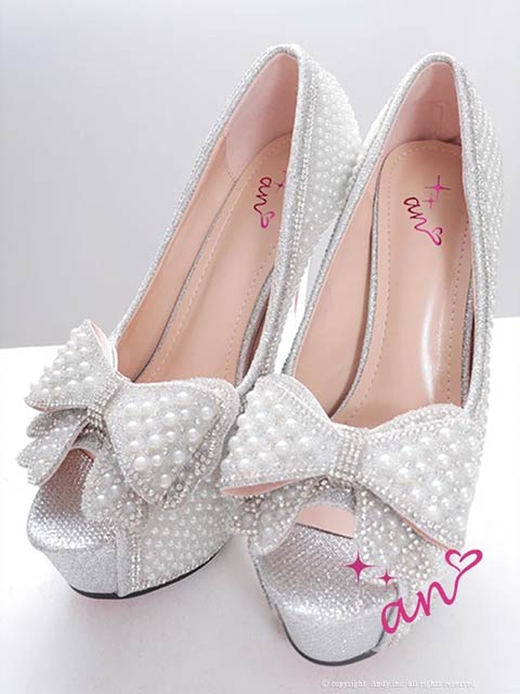 6/26再入荷!【ポイント20倍】![an]グリッターリボンパールオープントゥキャバヒールパンプス[AOC-SH046]