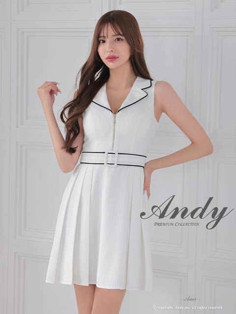 [Andy]テーラードワッフルパイピングプリーツAラインミニ丈キャバドレス[AN-ON2831]