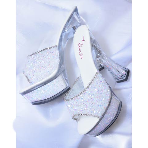 9/17再入荷![an]グリッタークリアヒールサンダル[AOC-SH046](ホワイト-Sサイズ)