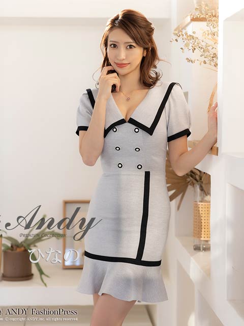 [Andy]セーラーカラーパイピングパフスリーブマーメイドミニ丈キャバドレス[AN-ON2698]