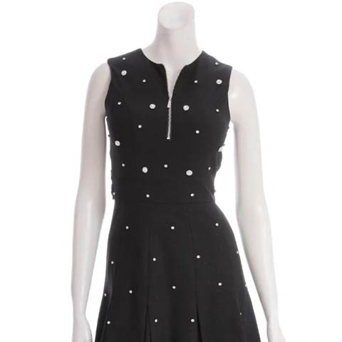 [an]ノースリーブビジューファスナーバックリボンプリーツAラインミニドレス[AOC-3862](ブラック-Sサイズ)