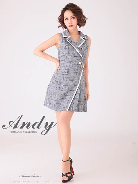 [Andy]ノースリーブグレンチェックジャケット風Aラインミニ丈キャバドレス[AN-ON2689]
