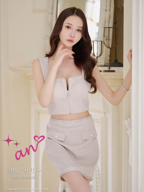 7/15再入荷!【ポイント20倍】[an]ノースリーブラメツイードジップビジュータイトミニセットアップ[AOC-3867]