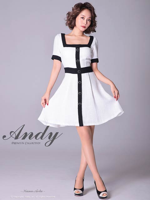 2/26再販![Andy]スクエアネックバイカラーフロントボタンAラインミニドレス[AN-ON2683]