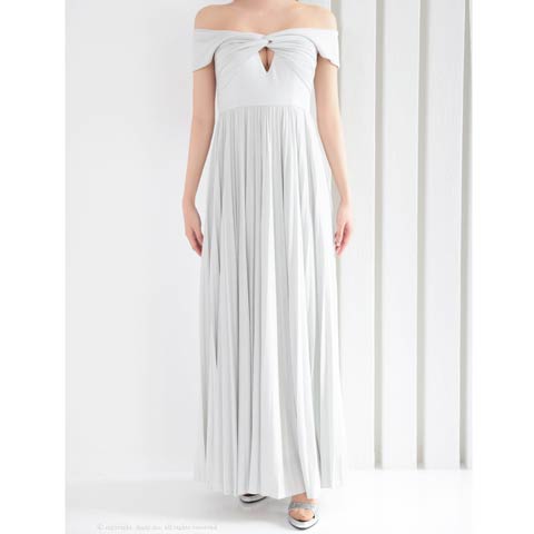 2/12再入荷![GLAMOROUS by Andy]ツイストギャザーオフショルプリーツAラインロングキャバドレス[GMS-V860](ホワイト-Sサイズ)