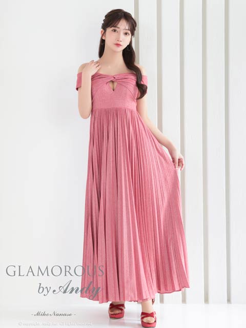7/24再入荷![GLAMOROUS by Andy]ツイストギャザーオフショルプリーツAラインロングキャバドレス[GMS-V860]