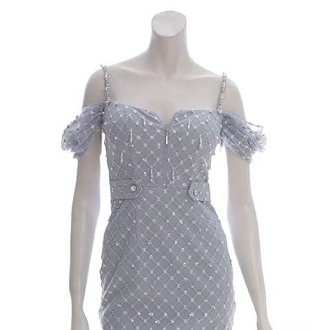 【ポイント20倍】[an]パールビジュースパンコールオフショルチュール袖タイトミニ丈キャバドレス[AOC-3865](ブルー-Sサイズ)