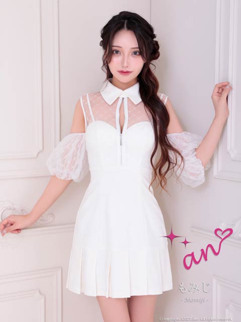 【ポイント20倍】[an]シアードットオープンショルダープリーツAラインミニ丈キャバドレス[AOC-3869]