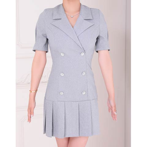 10/7再入荷!【ポイント20倍】[an]テーラードWボタンプリーツAラインミニ丈キャバドレス[AOC-3895](グレー-Sサイズ)