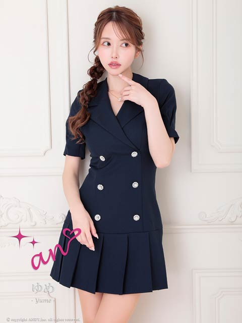 10/7再入荷!【ポイント20倍】[an]テーラードWボタンプリーツAラインミニ丈キャバドレス[AOC-3895]