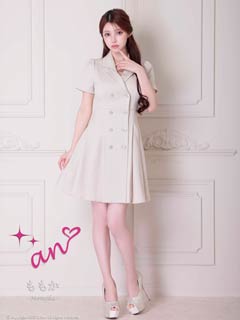 6/6再入荷![an]テーラードWボタンバックカットプリーツAラインミニドレス[AOC-3906]