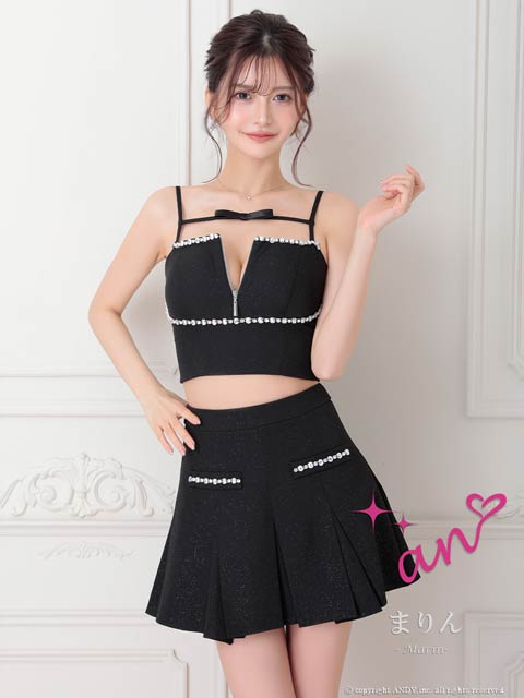 【ポイント20倍】[an]キャミソールオーロラビジューデコルテリボンジップAラインミニセットアップ[AOC-3907]