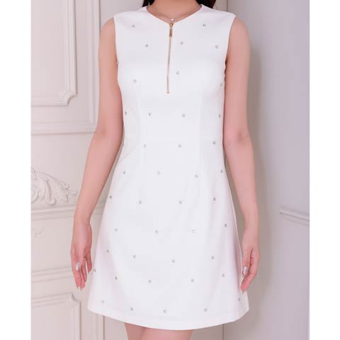 【ポイント20倍】[an]ノースリーブビジューバックカットファスナーAラインミニ丈キャバドレス[AOC-3796](ホワイト-Sサイズ)