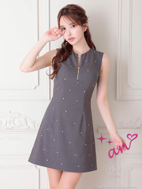 10/7再入荷!【ポイント20倍】[an]ノースリーブビジューバックカットファスナーAラインミニ丈キャバドレス[AOC-3796]