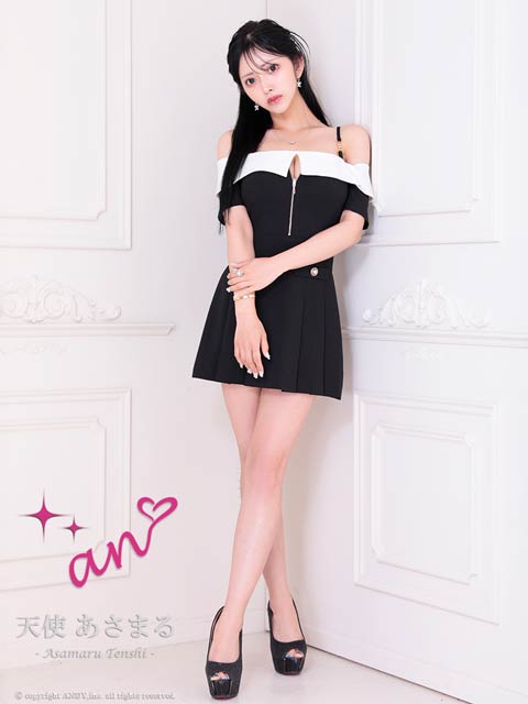 8/14再入荷!【ポイント20倍】[an]バイカラーオフショルフロントジッププリーツAラインミニ丈キャバドレス[AOC-3911]