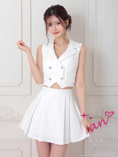 8/14再入荷!【ポイント20倍】[an]テーラードダブルボタンボックスプリーツAラインミニセットアップ[ AOC-3927]