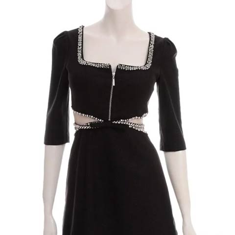 7/29再販!【ポイント20倍】[an]ウエストリボンカットアウトビジューAラインミニ丈キャバドレス[AOC-3929](ブラック-Sサイズ)