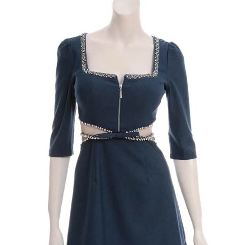 7/29再販!【ポイント20倍】[an]ウエストリボンカットアウトビジューAラインミニ丈キャバドレス[AOC-3929](インディゴ-Sサイズ)