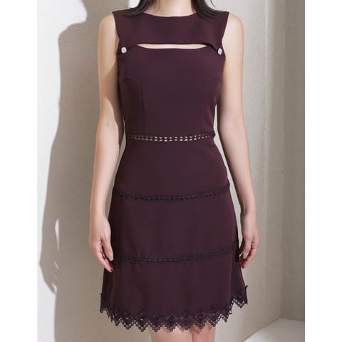 2/25再販!【ポイント20倍】[Andy]ノースリーブデコルテスリットビジューボタンAラインミニ丈キャバドレス[AN-ON2915](ブラウン-Sサイズ)