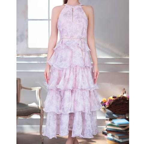 7/16新作!【ポイント20倍】[an]トワルドジュイジップアメスリティアードロングキャバドレス[AOC-3953](ピンク-Sサイズ)