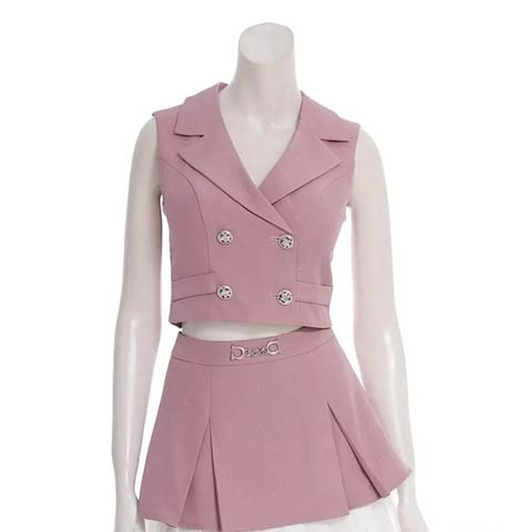 7/24再入荷!【ポイント20倍】[an]ノースリーブ襟付きダブルボタンプリーツAラインミニセットアップ[AOC-3921](ピンク-Sサイズ)