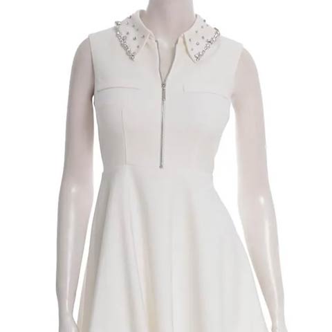 7/30新作!【ポイント20倍】[an]フロントジップシルバービジュー襟付きAラインミニ丈キャバドレス[AOC-3952 ](ホワイト-Sサイズ)