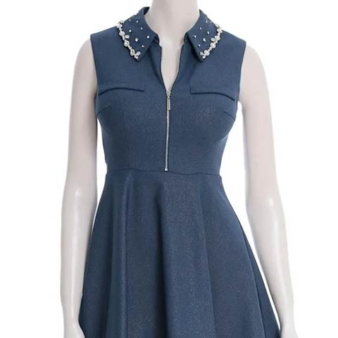 7/30新作!【ポイント20倍】[an]フロントジップシルバービジュー襟付きAラインミニ丈キャバドレス[AOC-3952 ](インディゴ-Sサイズ)