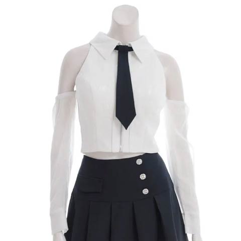 7/30新作!【ポイント20倍】[an]タイ付きフロントジップ2wayチュール袖Aラインミニセットアップ[AOC-3943 ](ホワイト×ネイビー-Sサイズ)