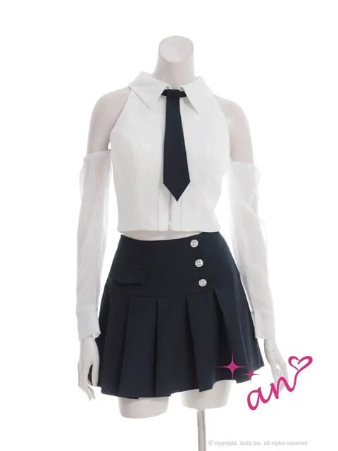 7/30新作!【ポイント20倍】[an]タイ付きフロントジップ2wayチュール袖Aラインミニセットアップ[AOC-3943 ]