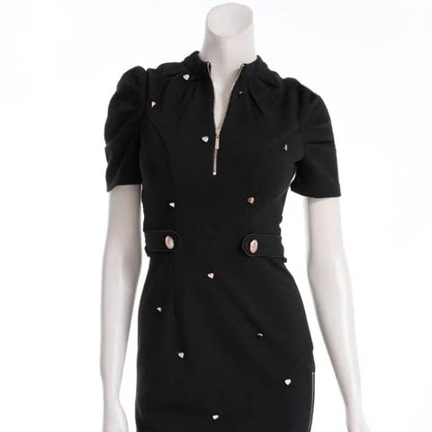 3/5再販![an]ハイネックジップハートビジューパフスリーブタイトミニドレス[AOC-3878 ](ブラック-XSサイズ)