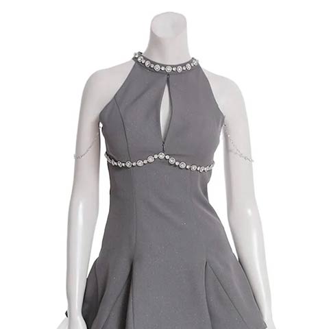 8/8新作![an]アメスリジップビジューフリルバイカラーAラインミニ丈キャバドレス[AOC-3941](グレー×ホワイト-Sサイズ)