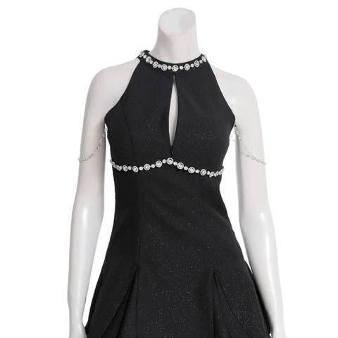 8/8新作![an]アメスリジップビジューフリルバイカラーAラインミニ丈キャバドレス[AOC-3941](ブラック×ホワイト-Sサイズ)