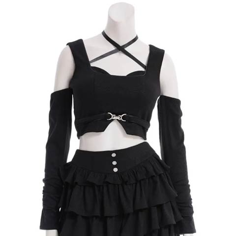 10/7再入荷![an]クロスネックベルトビジュー2wayティアードミニセットアップ[AOC-3957](ブラック-Sサイズ)