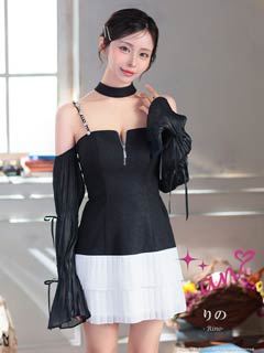 8/11新作![an]2wayチョーカー付きファスナープリーツティアードAラインミニ丈キャバドレス[AOC-3931]