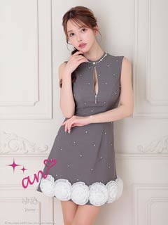 8/14再入荷![an]ボリュームフラワービジューハイネックジップAラインミニ丈キャバドレス[AOC-3935]