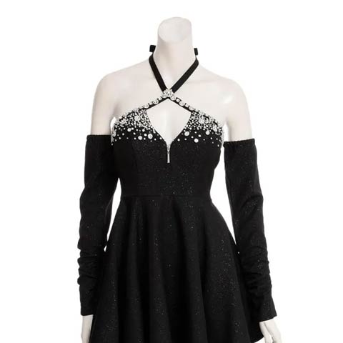 8/11新作![an]2wayクロスビジューホルターネックジップAラインミニ丈キャバドレス[AOC-3947](ブラック-Sサイズ)