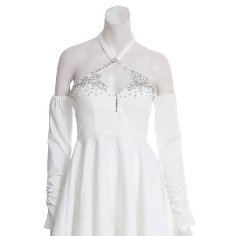 8/11新作![an]2wayクロスビジューホルターネックジップAラインミニ丈キャバドレス[AOC-3947](ホワイト-Sサイズ)