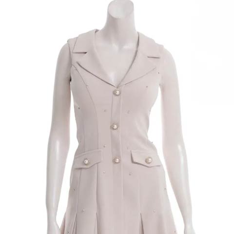 8/13新作!【ポイント20倍】[an]テーラードパールビジュープリーツAラインミニ丈キャバドレス[AOC-3939](ベージュ-Sサイズ)