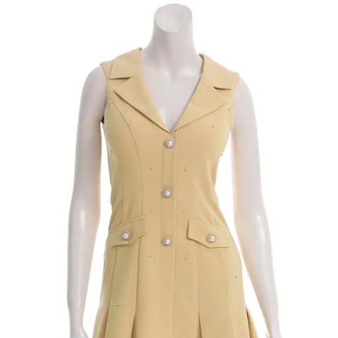 8/13新作!【ポイント20倍】[an]テーラードパールビジュープリーツAラインミニ丈キャバドレス[AOC-3939](イエロー-Sサイズ)