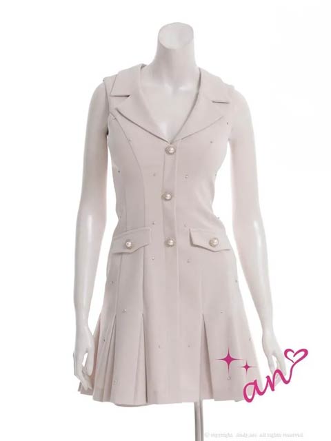 8/13新作!【ポイント20倍】[an]テーラードパールビジュープリーツAラインミニ丈キャバドレス[AOC-3939]