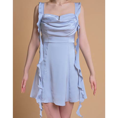 10/7再入荷!【ポイント20倍】[an]ノースリーブドレープフリルバックリボンAラインミニ丈キャバドレス[AOC-3964](ブルー-Sサイズ)