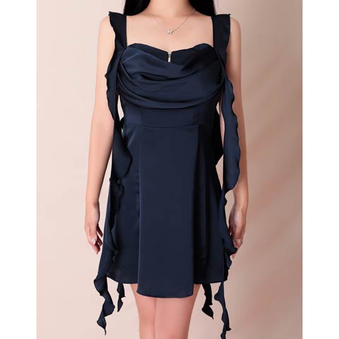 10/7再入荷!【ポイント20倍】[an]ノースリーブドレープフリルバックリボンAラインミニ丈キャバドレス[AOC-3964](ネイビー-Sサイズ)