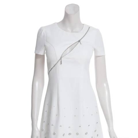 9/19新作![an]アシンメトリーファスナービジューAラインミニ丈キャバドレス[AOC-3955](ホワイト-Sサイズ)