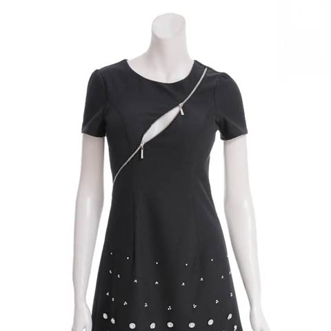 9/19新作![an]アシンメトリーファスナービジューAラインミニ丈キャバドレス[AOC-3955](ブラック-Sサイズ)