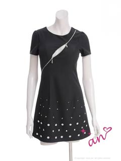 9/19新作![an]アシンメトリーファスナービジューAラインミニ丈キャバドレス[AOC-3955]