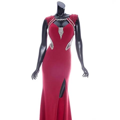 8/15新作!【ポイント20倍】[GLAMOROUS by Andy]ビジューレースウエストシアースリットマーメイドロングキャバドレス[GMS-V874](レッド-Sサイズ)