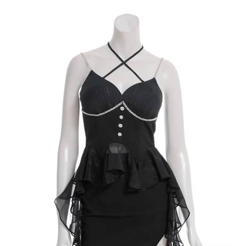 8/20新作!【ポイント20倍】[an]2wayデコルテクロスビジューフリルタイトミニセットアップ[AOC-3948](ブラック-Sサイズ)