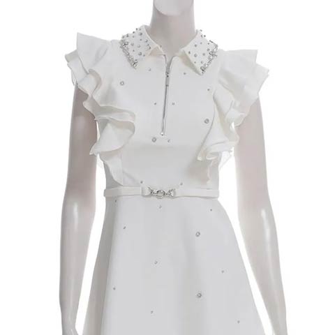 8/22新作!【ポイント20倍】[an]ビジュー襟フロントジップボリュームフリルAラインミニ丈キャバドレス[AOC-3956](ホワイト-Sサイズ)