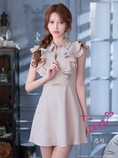 8/22新作!【ポイント20倍】[an]ビジュー襟フロントジップボリュームフリルAラインミニ丈キャバドレス[AOC-3956]