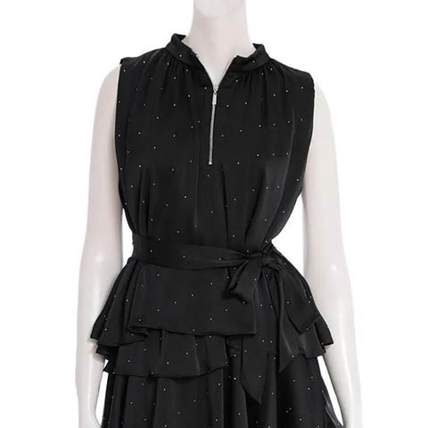 8/29新作!【ポイント20倍】[an]ハイネックジップラインストーンリボンフリルAラインミニ丈キャバドレス[AOC-3946](ブラック-Sサイズ)